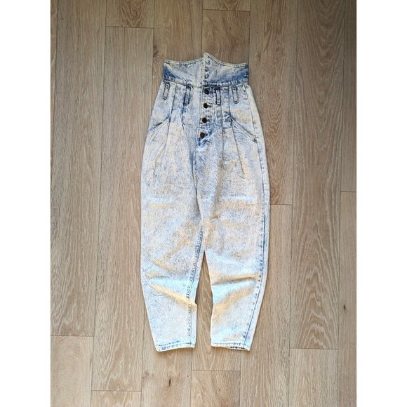 Bonjour Denim - Bonjour Vintage 80s Acid Wash Super High Waisted Tapered Denim / Size 26x28